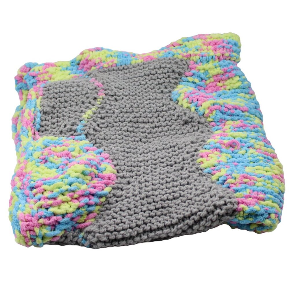 Handmade Handknit Honeycomb Garter Knit Multicolour Pink Green Blue Baby Blanket